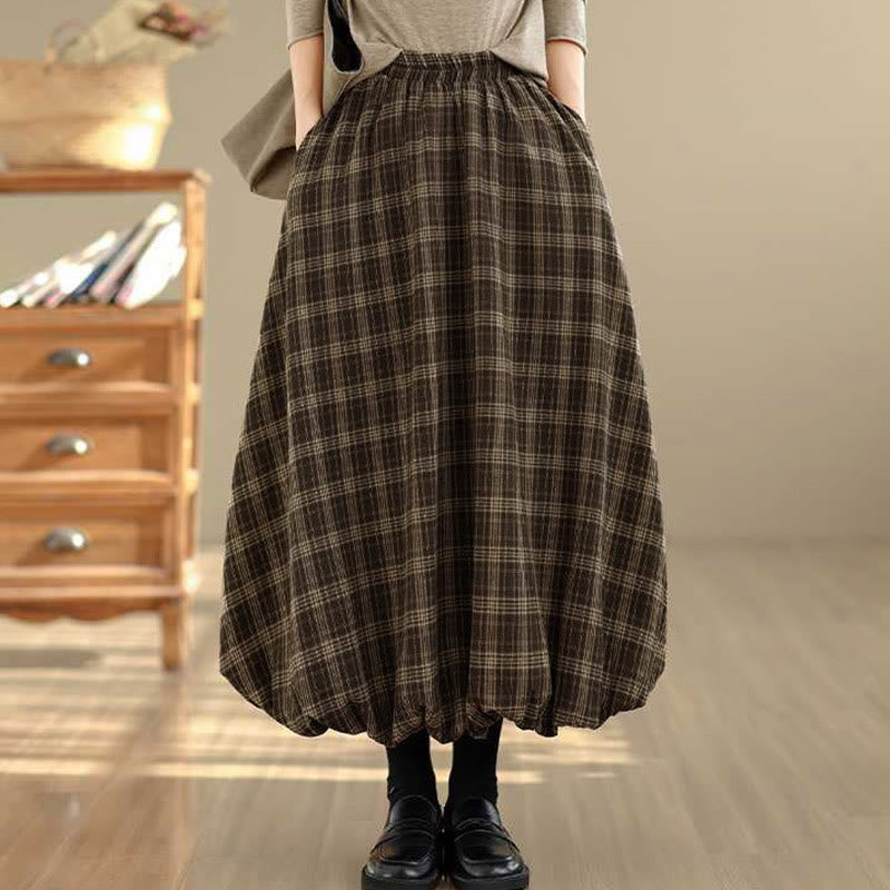 Nimara Ritual Women's Plaid Pattern Cotton Skirt With Pockets