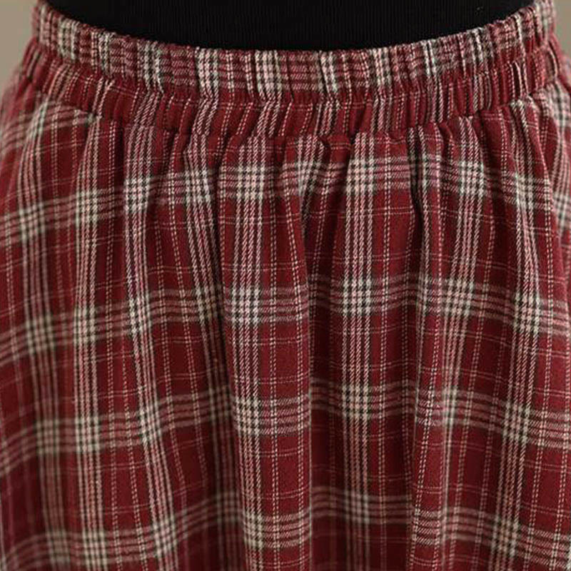 Nimara Ritual Women's Plaid Pattern Cotton Skirt With Pockets