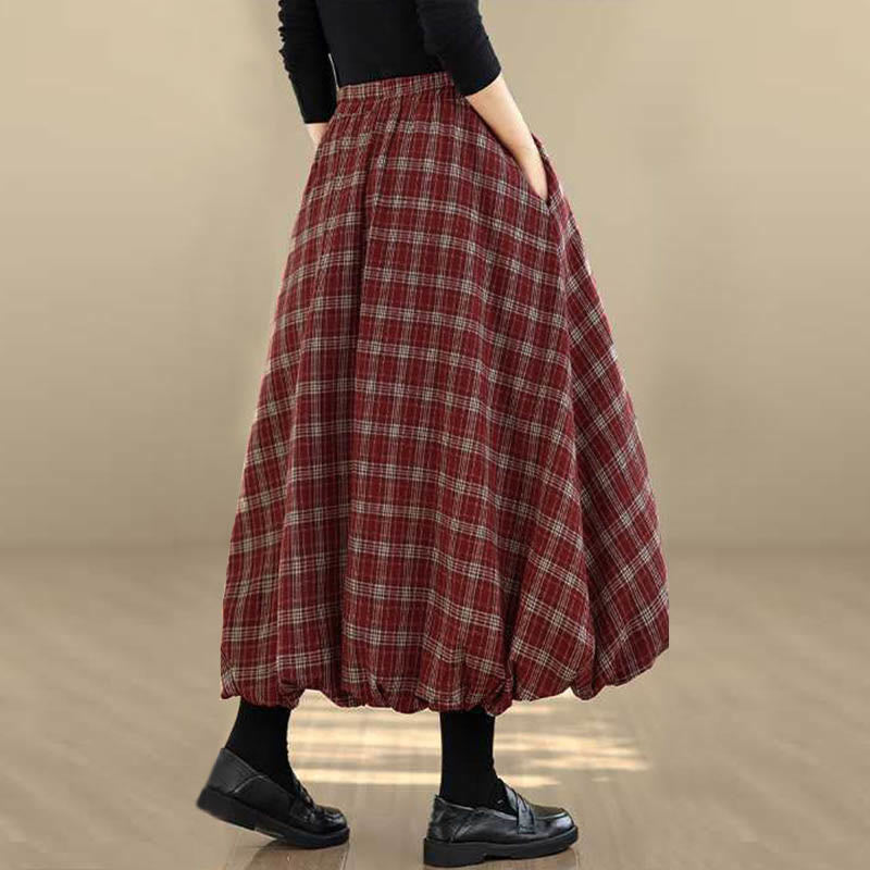 Nimara Ritual Women's Plaid Pattern Cotton Skirt With Pockets