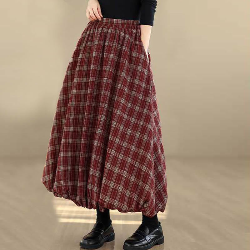 Nimara Ritual Women's Plaid Pattern Cotton Skirt With Pockets
