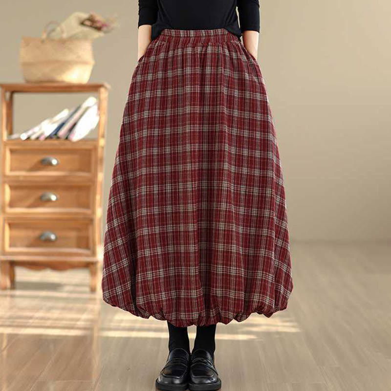 Nimara Ritual Women's Plaid Pattern Cotton Skirt With Pockets