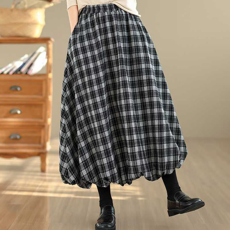 Nimara Ritual Women's Plaid Pattern Cotton Skirt With Pockets