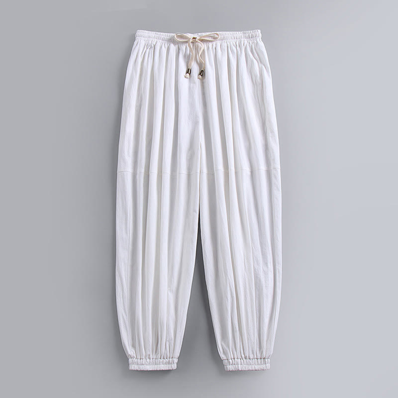 Nimara Ritual Plain Drawstring Tapered Ankle-Length Men's Cotton Linen Pants With Pockets