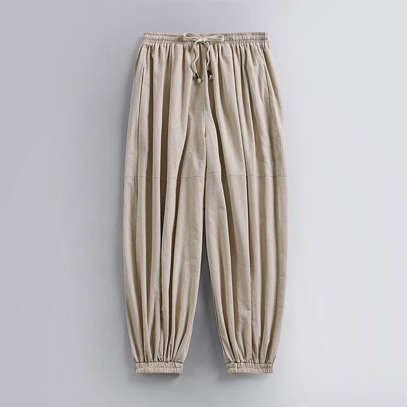 Nimara Ritual Plain Drawstring Tapered Ankle-Length Men's Cotton Linen Pants With Pockets