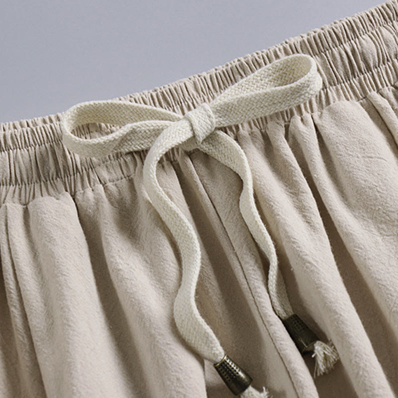 Nimara Ritual Plain Drawstring Tapered Ankle-Length Men's Cotton Linen Pants With Pockets