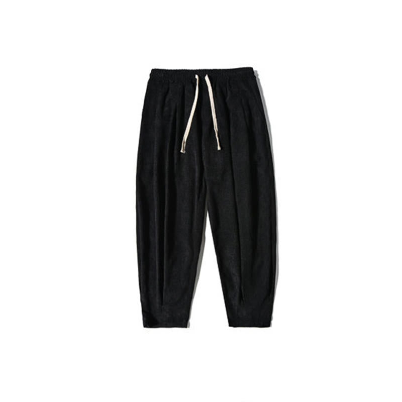 Nimara Ritual Retro Men's Plain Fleece-Lined Corduroy Simple Design Harem Pants With Pockets