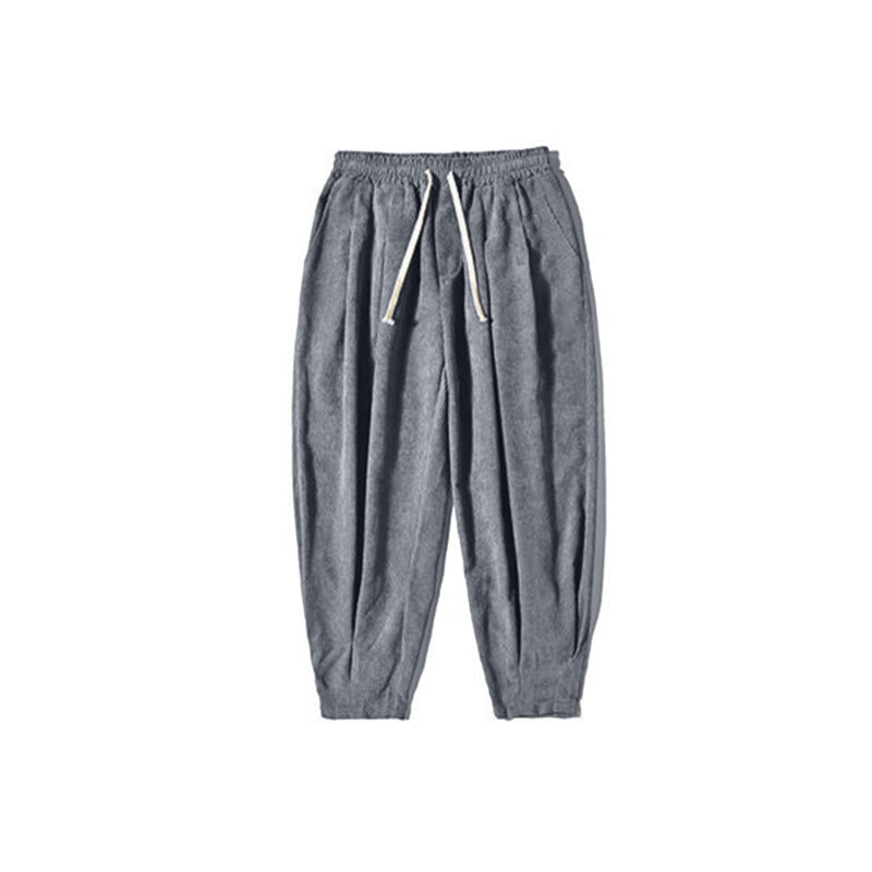 Nimara Ritual Retro Men's Plain Fleece-Lined Corduroy Simple Design Harem Pants With Pockets
