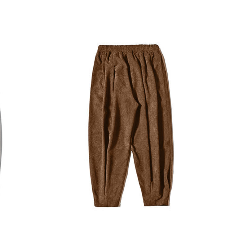 Nimara Ritual Retro Men's Plain Fleece-Lined Corduroy Simple Design Harem Pants With Pockets