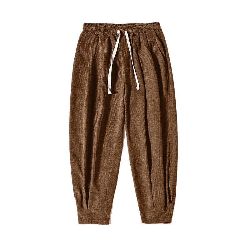 Nimara Ritual Retro Men's Plain Fleece-Lined Corduroy Simple Design Harem Pants With Pockets