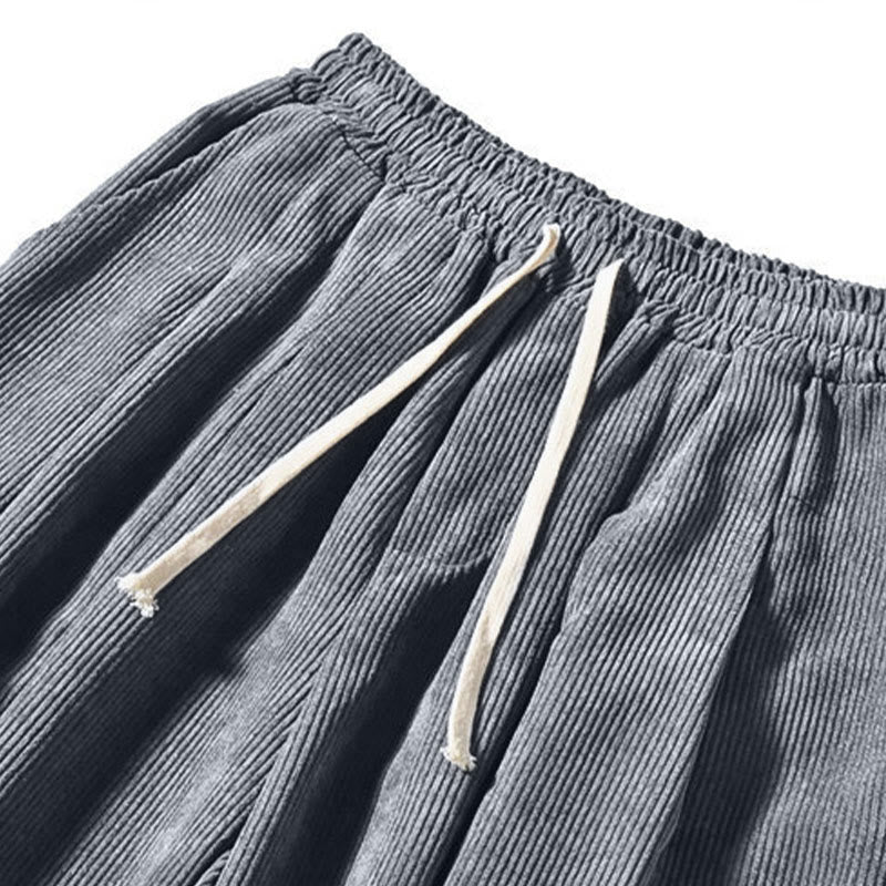 Nimara Ritual Retro Men's Plain Fleece-Lined Corduroy Simple Design Harem Pants With Pockets