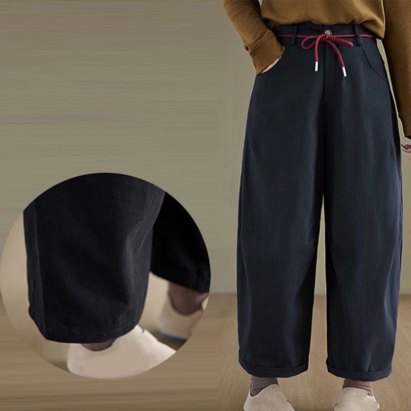 Nimara Ritual Plain Cotton Casual Women's 7-8 Length Pants With Pockets