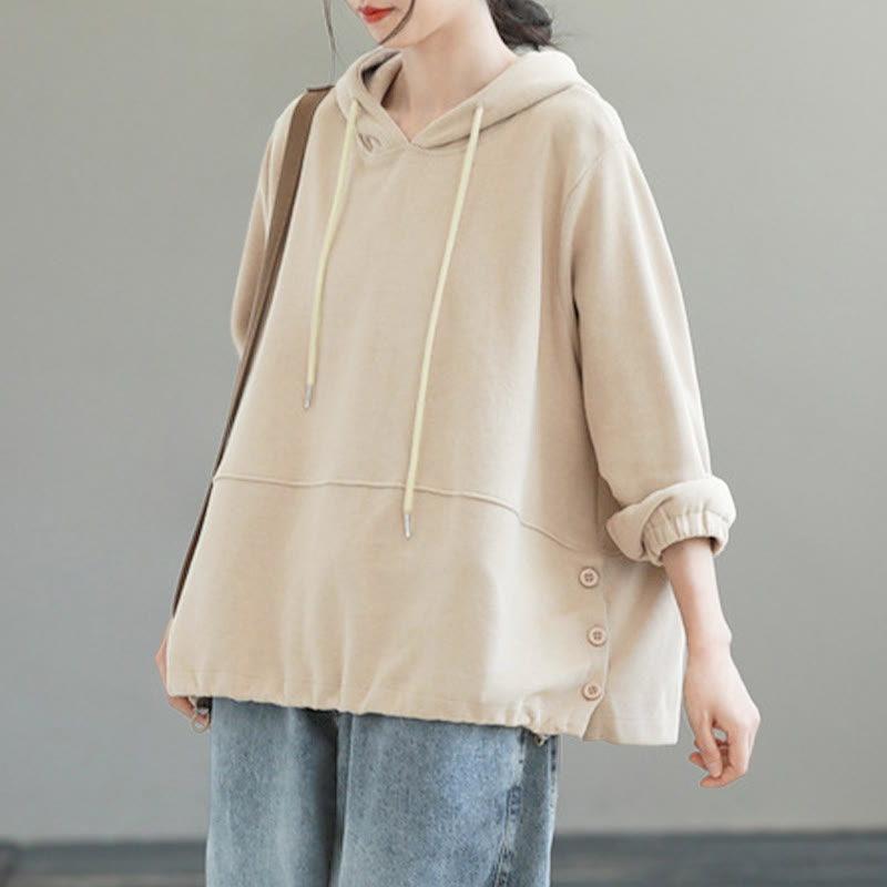 Nimara Ritual Fall Solid Color Side Buttons Cotton Long Sleeve Women's Hoodie