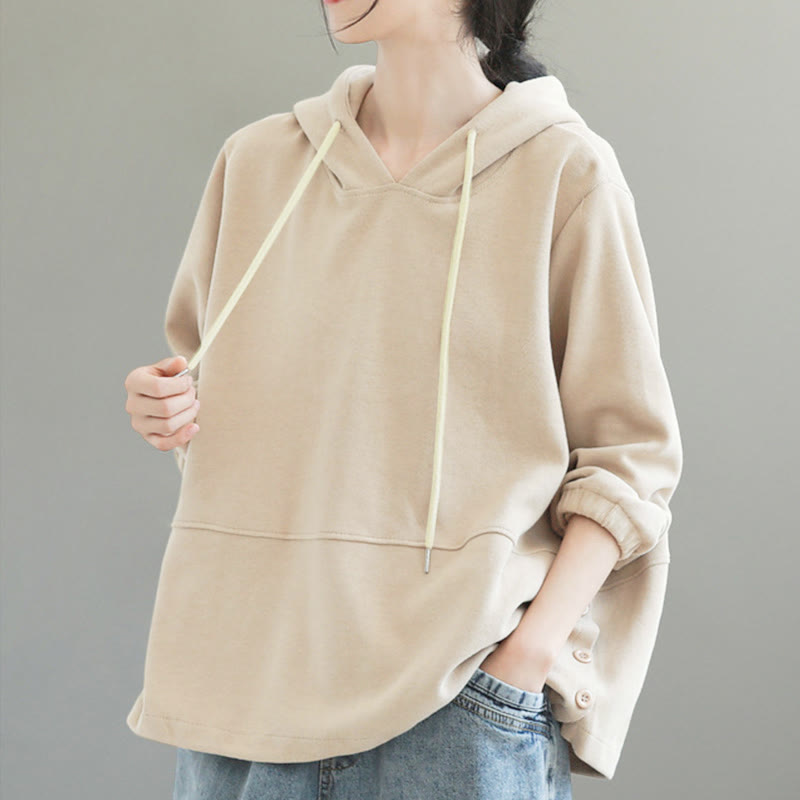 Nimara Ritual Fall Solid Color Side Buttons Cotton Long Sleeve Women's Hoodie