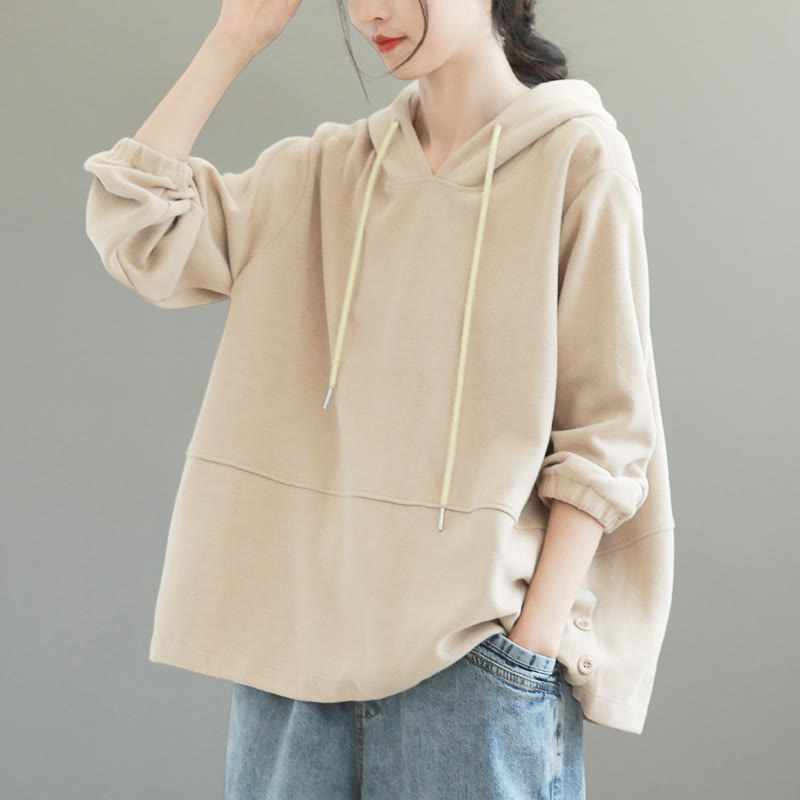Nimara Ritual Fall Solid Color Side Buttons Cotton Long Sleeve Women's Hoodie
