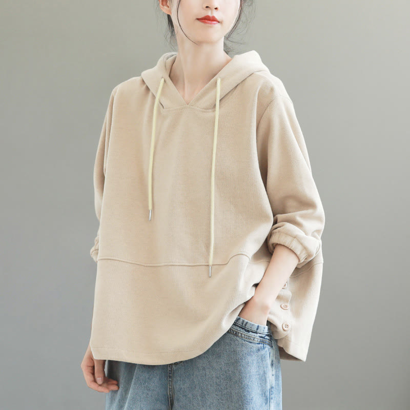 Nimara Ritual Fall Solid Color Side Buttons Cotton Long Sleeve Women's Hoodie