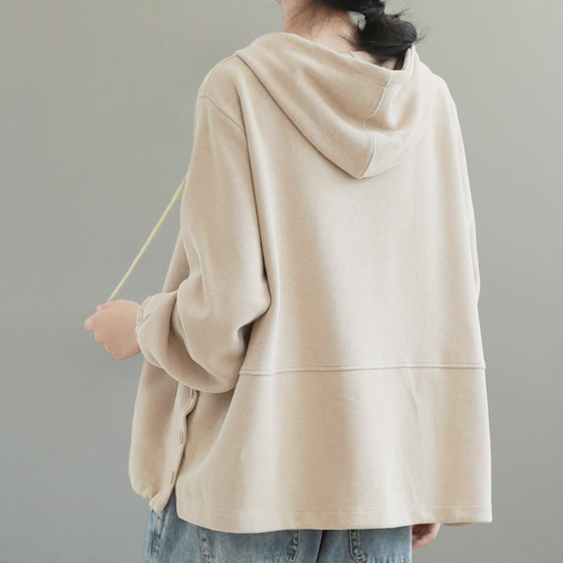 Nimara Ritual Fall Solid Color Side Buttons Cotton Long Sleeve Women's Hoodie