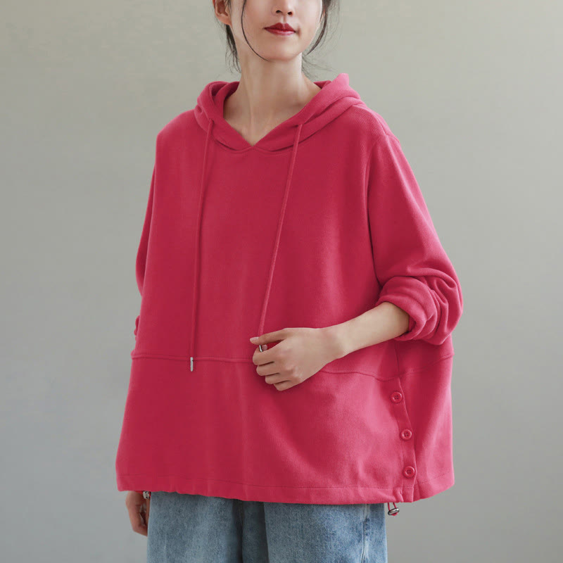 Nimara Ritual Fall Solid Color Side Buttons Cotton Long Sleeve Women's Hoodie