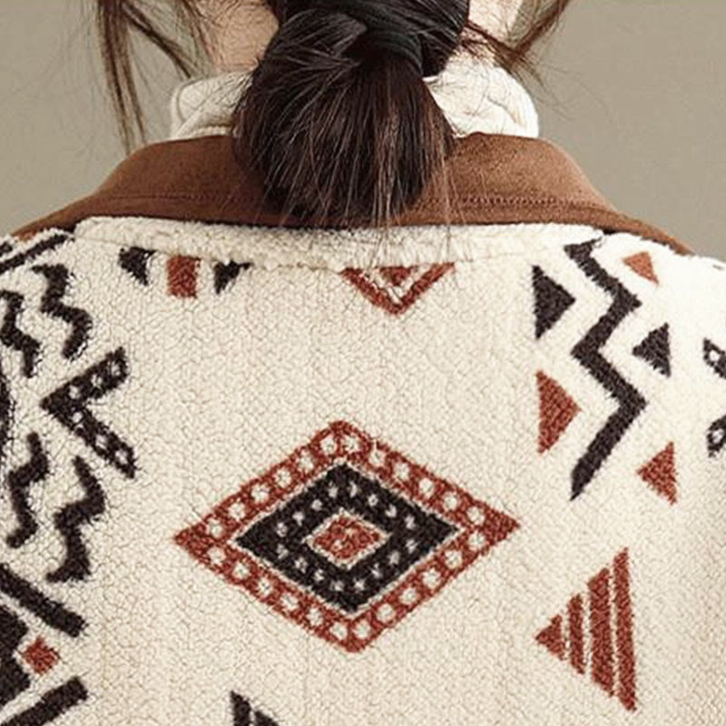 Nimara Ritual Fall Winter Buttons Geometric Patterns Long Sleeve Cotton Women's Jacket