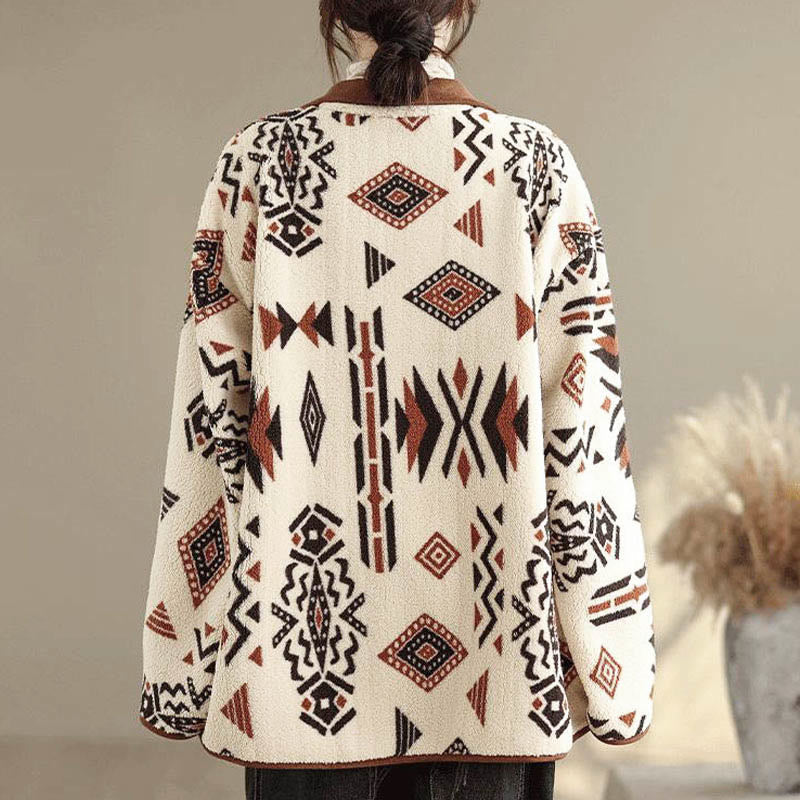 Nimara Ritual Fall Winter Buttons Geometric Patterns Long Sleeve Cotton Women's Jacket