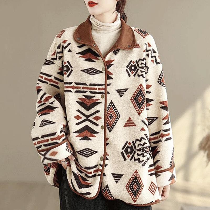 Nimara Ritual Fall Winter Buttons Geometric Patterns Long Sleeve Cotton Women's Jacket
