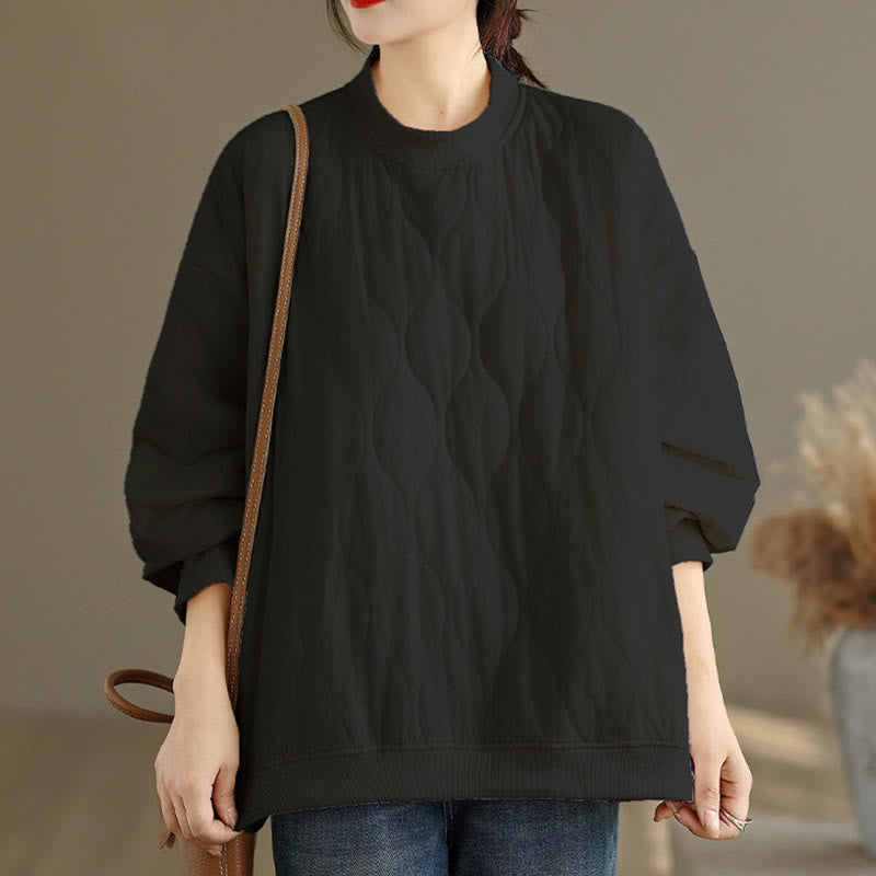 Nimara Ritual Fall Solid Curved design Crew Neck Long Sleeve Women's Cotton Sweatshirt With Pockets