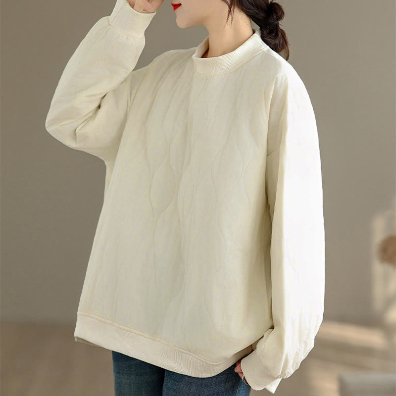 Nimara Ritual Fall Solid Curved design Crew Neck Long Sleeve Women's Cotton Sweatshirt With Pockets
