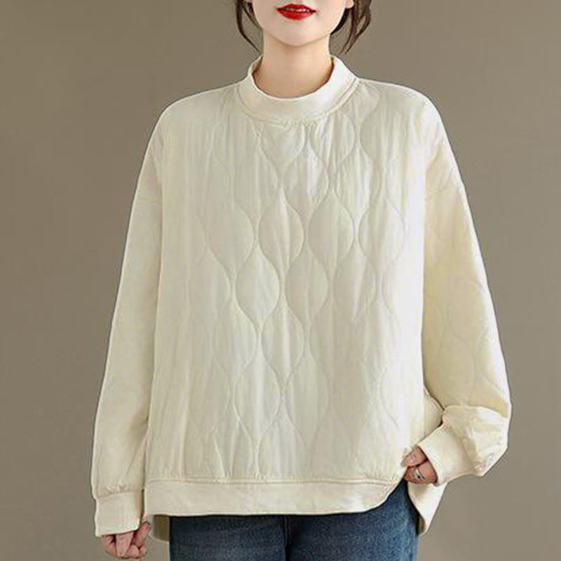 Nimara Ritual Fall Solid Curved design Crew Neck Long Sleeve Women's Cotton Sweatshirt With Pockets