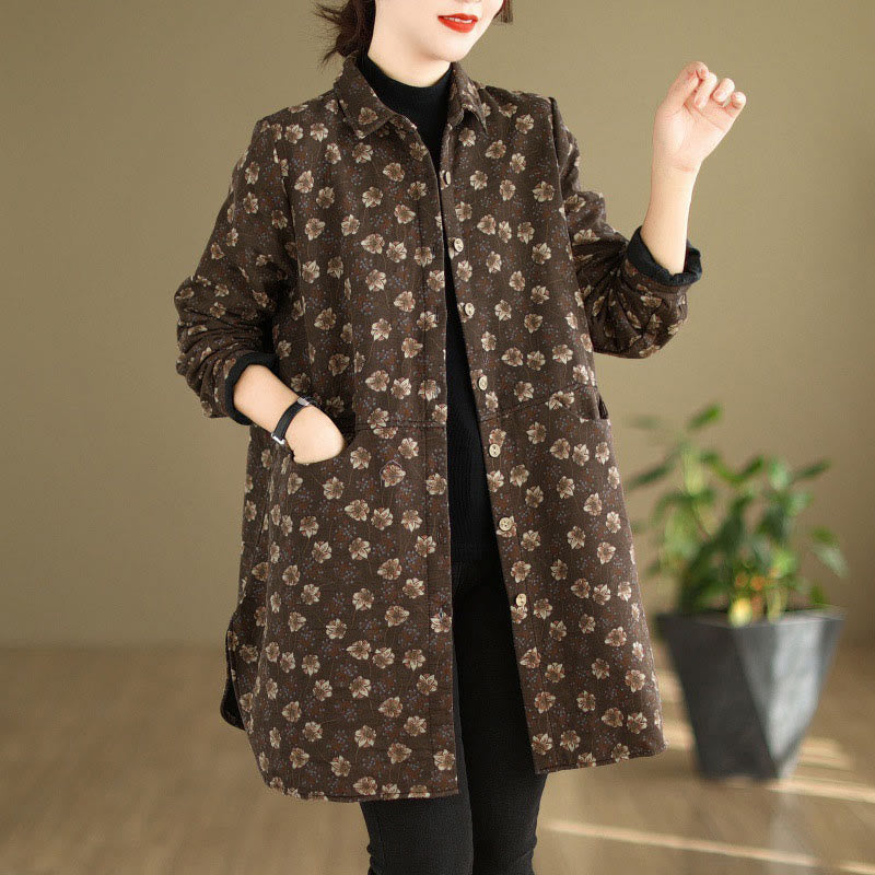 Nimara Ritual Fall Winter Buttons Flower Patterns Long Sleeve Cotton Women's Jacket With Pockets
