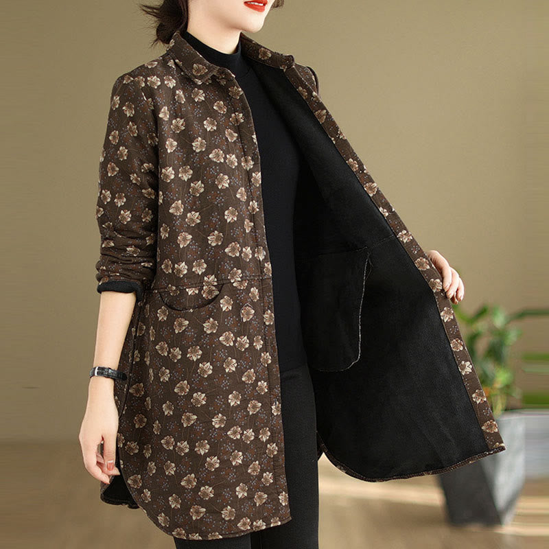 Nimara Ritual Fall Winter Buttons Flower Patterns Long Sleeve Cotton Women's Jacket With Pockets
