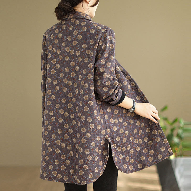 Nimara Ritual Fall Winter Buttons Flower Patterns Long Sleeve Cotton Women's Jacket With Pockets