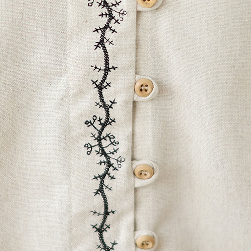 Nimara Ritual Spring Embroidery Buttons Design Women's Cotton Peter Pan Collar Long Sleeve Shirt