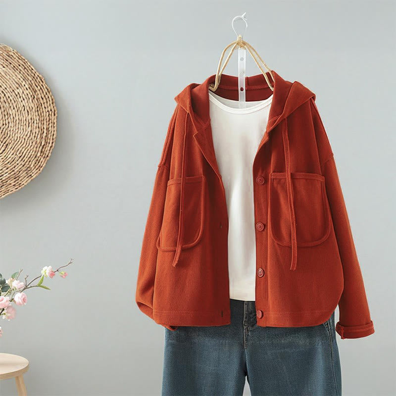 Nimara Ritual Solid Color Buttons Down Decorative Pocket Women's Long Sleeve Cardigan