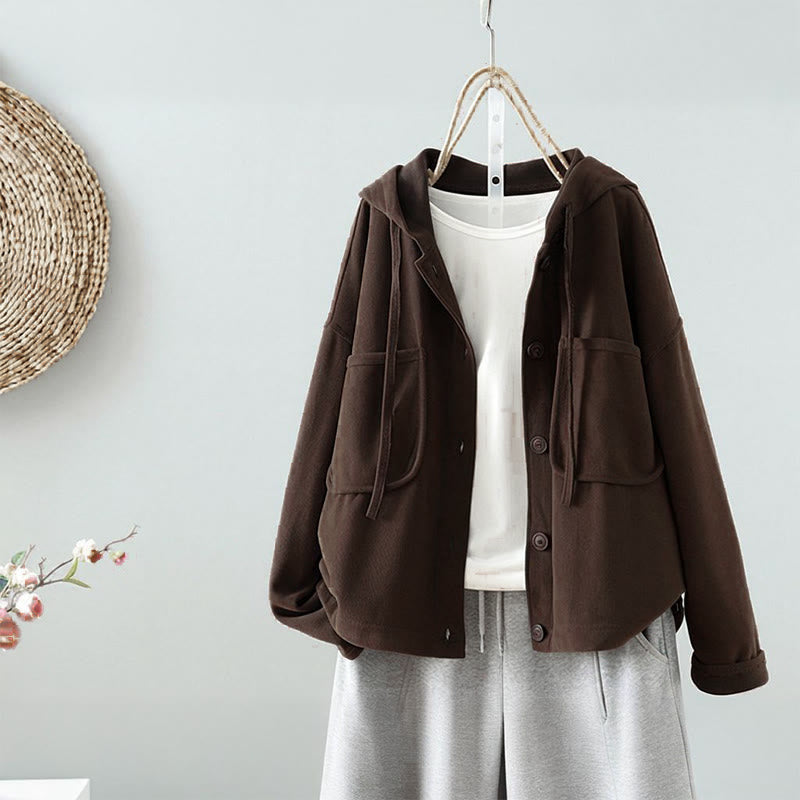 Nimara Ritual Solid Color Buttons Down Decorative Pocket Women's Long Sleeve Cardigan