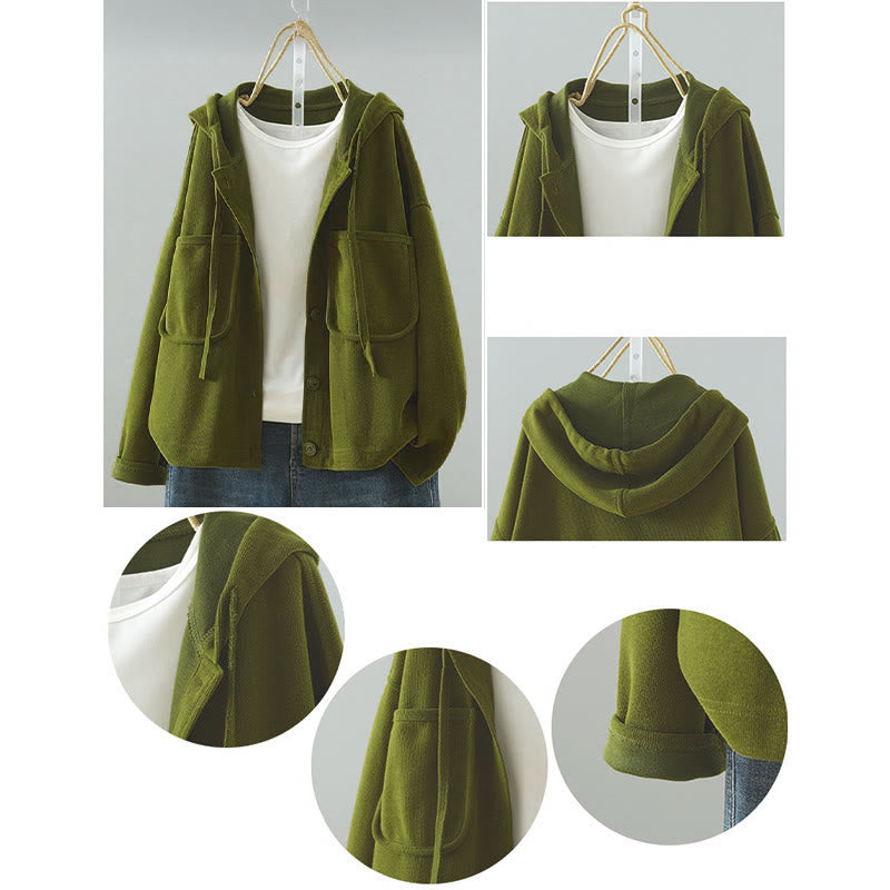 Nimara Ritual Solid Color Buttons Down Decorative Pocket Women's Long Sleeve Cardigan