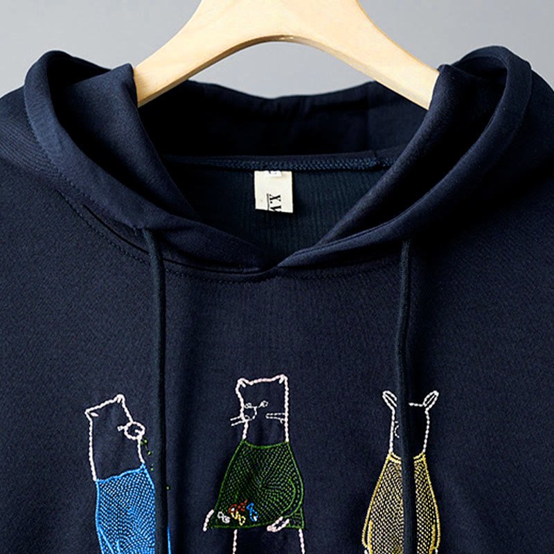 Nimara Ritual Fall Embroidery Bear Long Sleeve Women's Hoodie