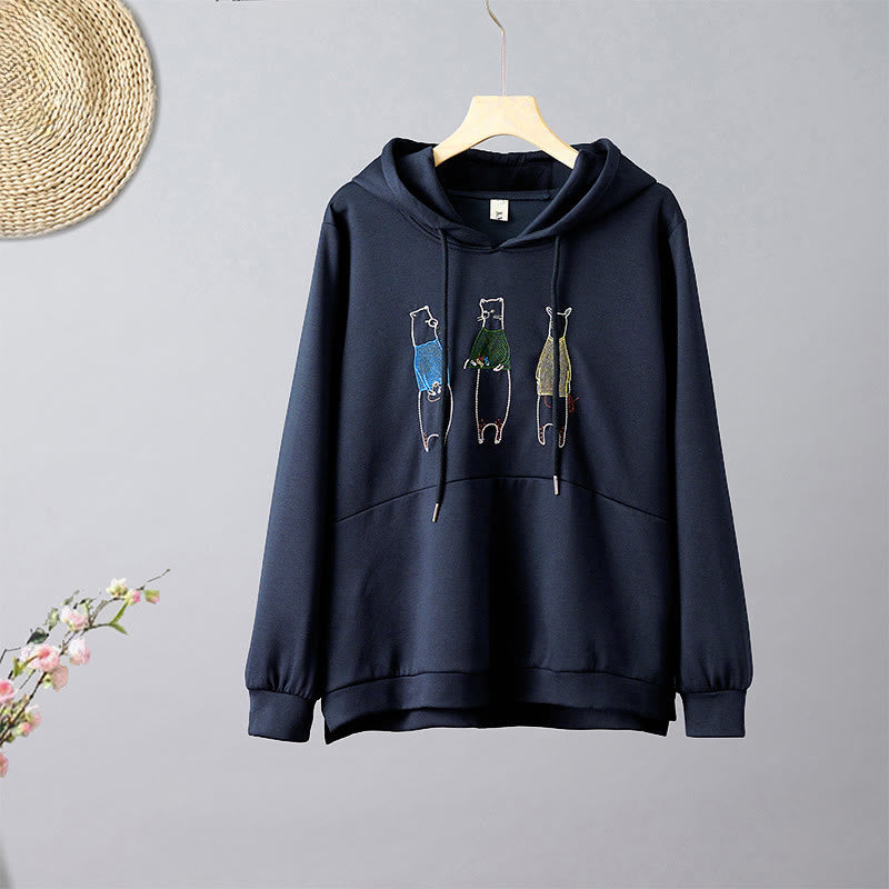 Nimara Ritual Fall Embroidery Bear Long Sleeve Women's Hoodie