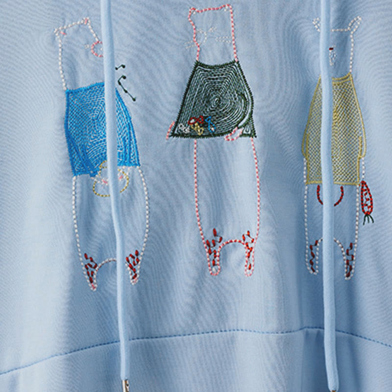Nimara Ritual Fall Embroidery Bear Long Sleeve Women's Hoodie