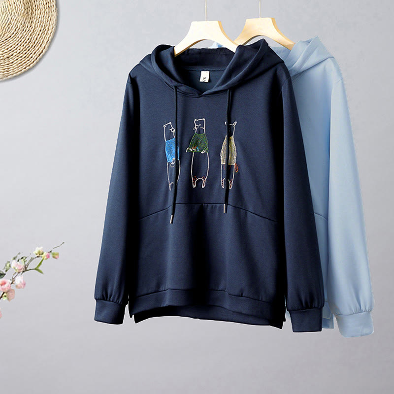 Nimara Ritual Fall Embroidery Bear Long Sleeve Women's Hoodie