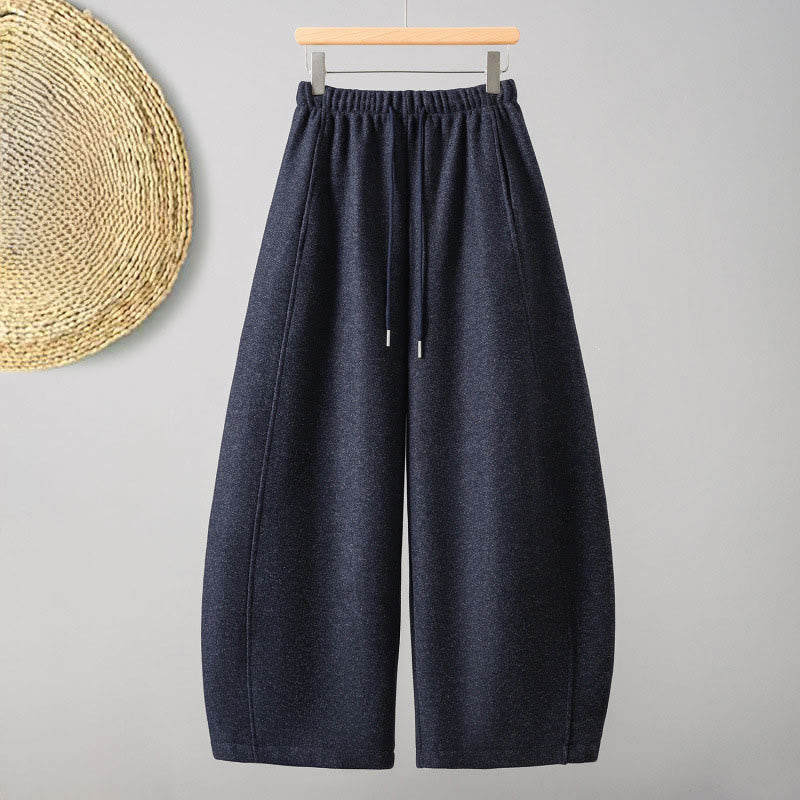 Nimara Ritual Plain Cotton Lace-Up Design Thick Women's Pants With Pockets