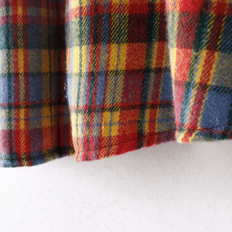 Nimara Ritual Fall Winter Women's Plaid Pattern Cotton Skirt With Pockets
