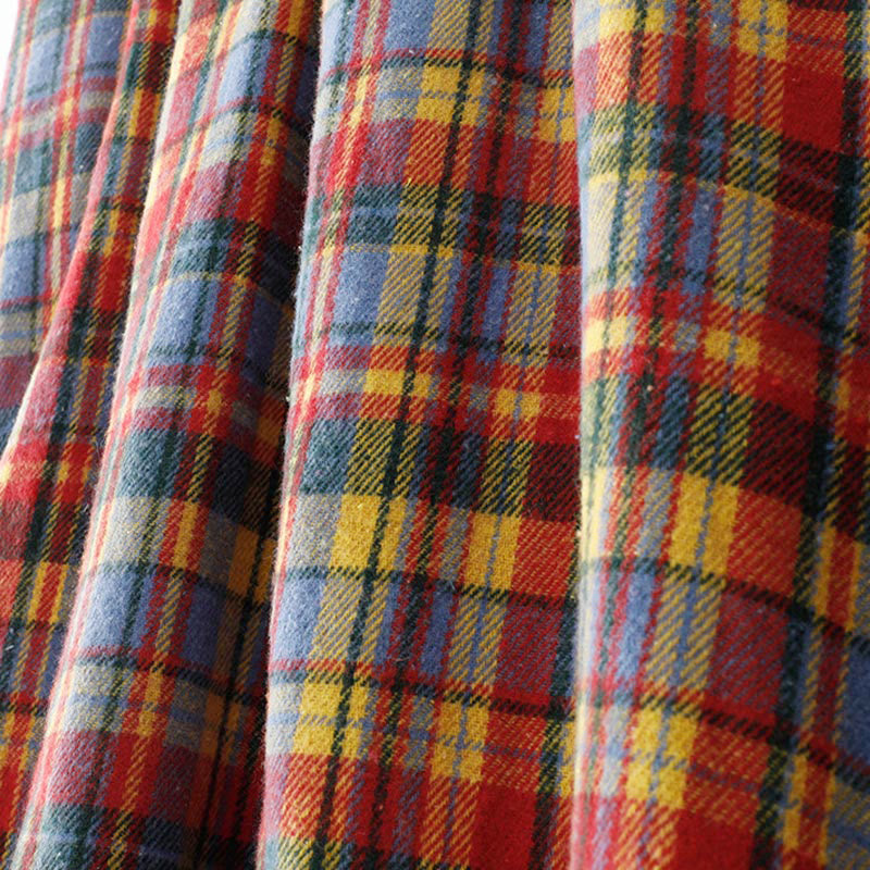 Nimara Ritual Fall Winter Women's Plaid Pattern Cotton Skirt With Pockets