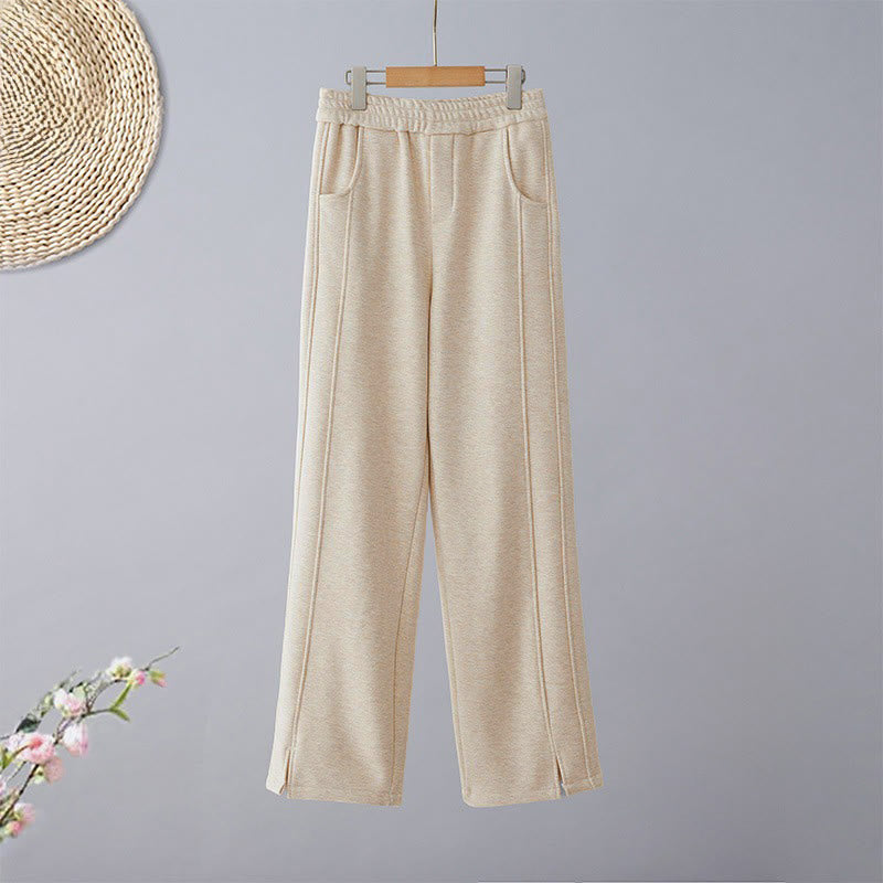 Nimara Ritual Plain Color Blocking Cotton Thick Casual Women's Pants With Pockets