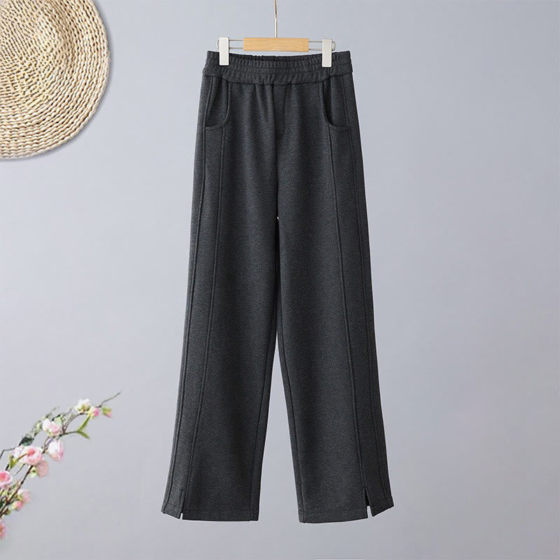 Nimara Ritual Plain Color Blocking Cotton Thick Casual Women's Pants With Pockets