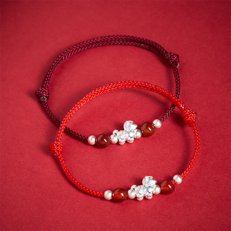 Nimara Ritual 999 Sterling Silver Red Agate Year Of The Horse Prosperity String Bracelet