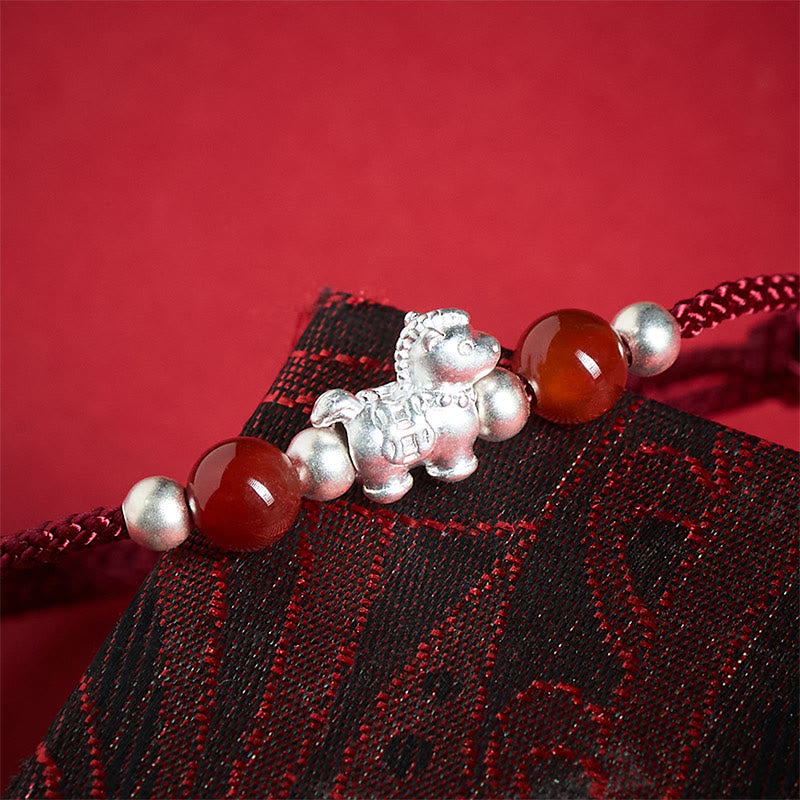 Nimara Ritual 999 Sterling Silver Red Agate Year Of The Horse Prosperity String Bracelet