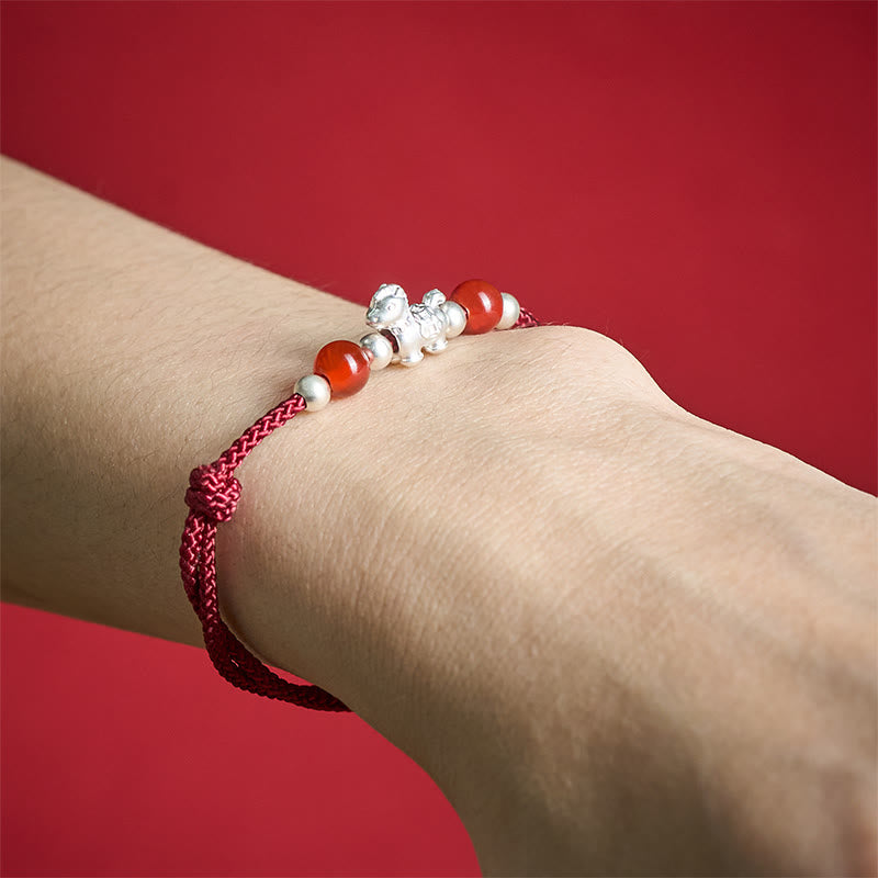 Nimara Ritual 999 Sterling Silver Red Agate Year Of The Horse Prosperity String Bracelet