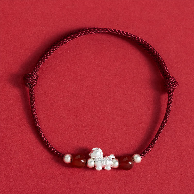 Nimara Ritual 999 Sterling Silver Red Agate Year Of The Horse Prosperity String Bracelet