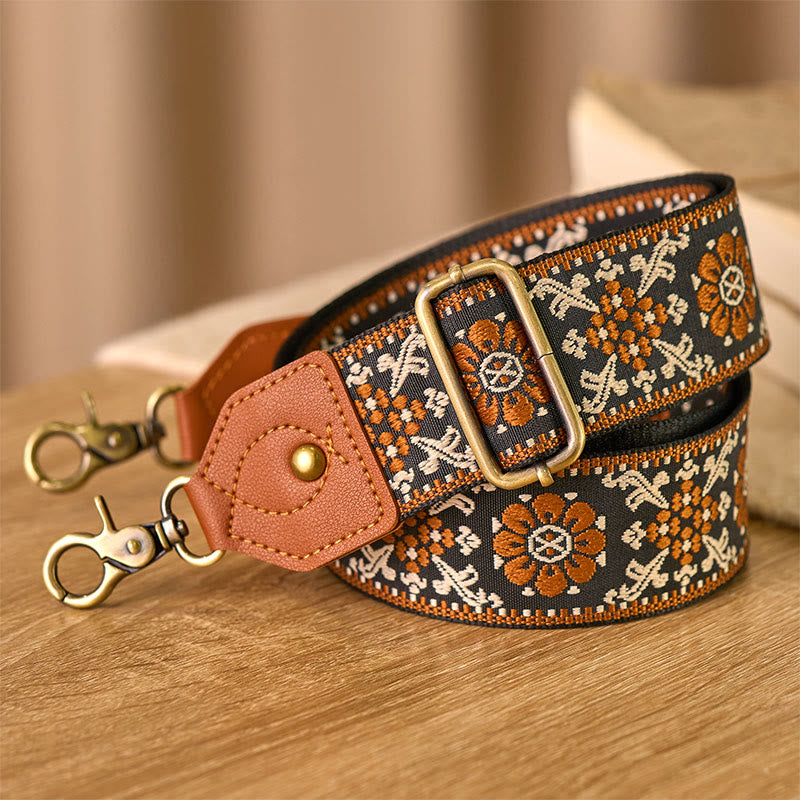 Nimara Ritual Brown Flower Jacquard Adjustable Handbags Crossbody Shoulder Bag Straps