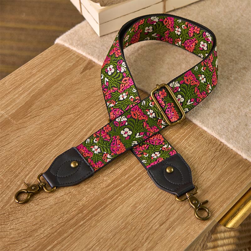 Nimara Ritual Bohemian Rose Red Flower Green Leaves Embroidery Adjustable Handbags Crossbody Shoulder Bag Purse Straps Replacement