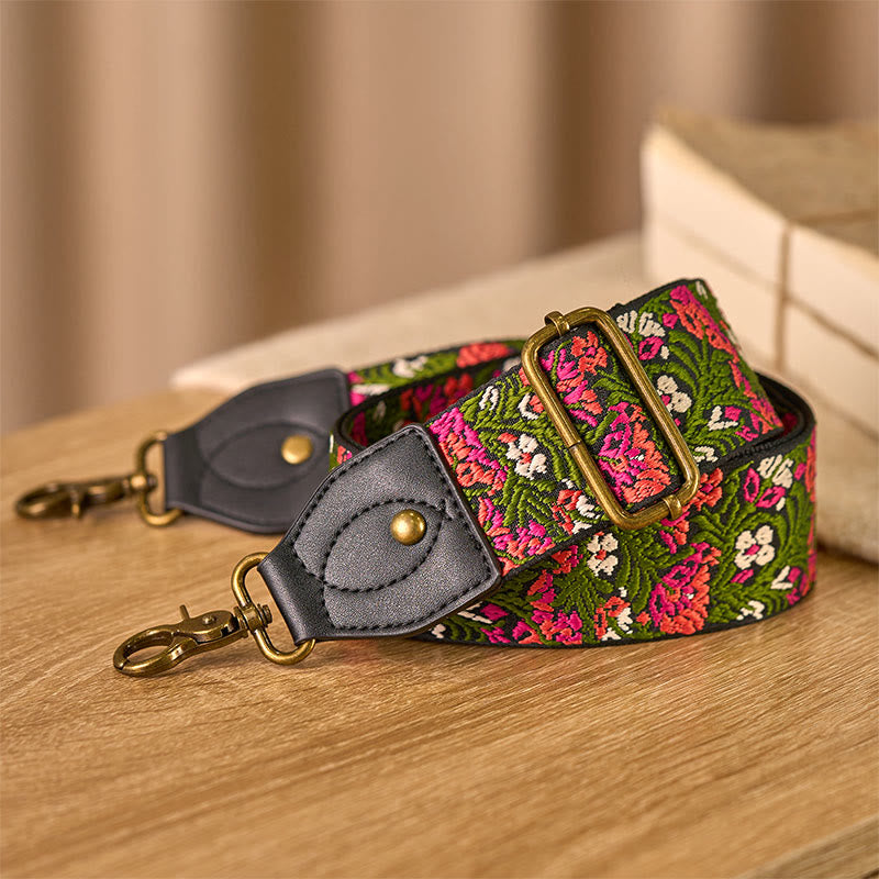 Nimara Ritual Bohemian Rose Red Flower Green Leaves Embroidery Adjustable Handbags Crossbody Shoulder Bag Purse Straps Replacement